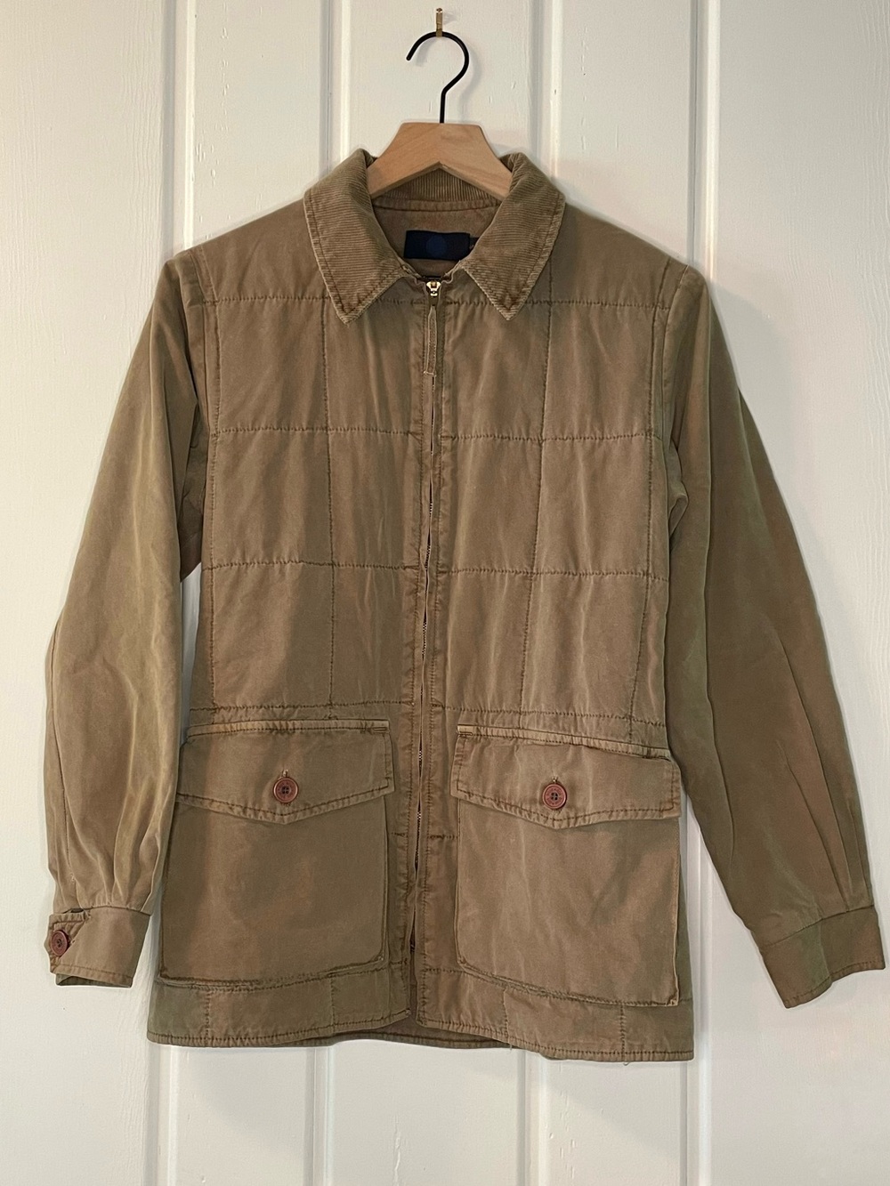 Vintage Blue Dot Quilted Field Barn Jacket Cotton Quilted with Corduroy Collar
